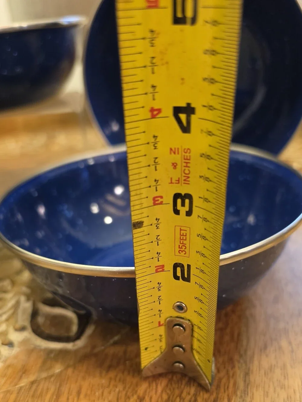 Set of 4 Vintage Blue Speckled Enamelware Metal Camping Bowls 6